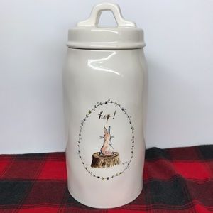 Rae Dunn Easter hop bunny tall canister ivory